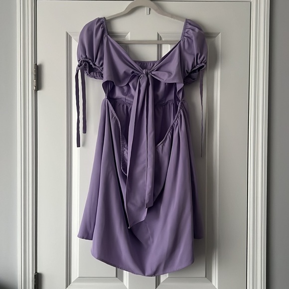 EXLURA Square Neck Backless Tie Back Short Puff Sleeve Babydoll Dress - Picture 5 of 6